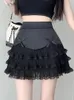 Rokken houzhou kawaii kanten mini rok vrouwen zomer hoge taille schattige boog ruche patchwork geplooid a-line laag lolita wit zwart