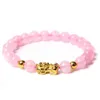 Beaded Feng Shui Stone Bead Bracelet Pink Cat Eyeball Pixiu Wealth Lucky Mens Jewelry Gift