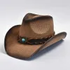 Chapéus de aba larga chapéus de caçamba de cowboy chapéu de palha para homens e mulheres com borda enrolada sun shield shield chapéu de férias de férias de verão y240425