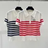 Women's T-Shirt designer brand High Version 24 Summer New p Family Polo Collar with Stripes Between Colors, Fashionable Slim Fit, and Knit Short Sleeved Women I31U