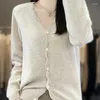 الحياكة النسائية DJZDSM Women Merino Wool Top Lace V-Neck Cardigan Sweater Fashion 2024 Model