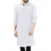 Ethnic Clothing 2024 Men's Long Sleeve Muslim Thobe Robe Button Up Kaftan Side Split Arabic Shirt Men Islamic