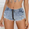 Women's Shorts 24SS New Summer Womens High Waist Elastic Hole Sexy Ultra-short Zipper Denim Shorts Jeans Female Ropa Y240425