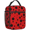 Borsa da pranzo portatile a pois nero e rosso ladybug box da pranzo isolato riutilizzabile per le donne uomini adulti ragazze lavorano 240423 240423