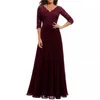 Casual Dresses Women's Long Dress Evening Party Wedding Vintage Elegant Solid Color Lace V-neck Mid-Sleeve Backless Back Zipper Female