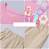 Summer Children Girl 2PCS Clothes Set Junior Colored Bear Short Sleeve TopsWideleg Pants Sets Girls From 412 Years Old 240408