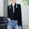Camisa de cuello de polo de terciopelo con blusas para mujeres 2024 Autumn estilo coreano Diseño sentido manga larga elegante top casual