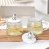 Verres à vin 1/2 / 4pcs kawaii tasse de café transparent tasse de verre transparent tasses d'ours mignonnes buvant avec couvercle et manche pour le thé