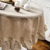 Kuddar franska romantisk enkel ruffle bordsduk bomull linne bord täcker amerikanska runda te bord litterär retro party dekoration