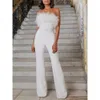 Dress For Elegant Strapless Feathers Bride Wedding Jumpsuits Satin Simple Bridal Gowns Ivory Sexy Women Formal Reception Pants Suits Custom Made mal