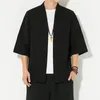 Etniska kläder män bomull Linne Cardigan Japanese Kimono Samurai kostymjacka skjorta Yukata Haori Casual Coat