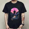 Męskie koszulki pagoda fala estetyka japońska strtwear t shirt men hip hop zabawna koszulka Summer Short Slve Tshirt harajuku bawełna ts nowy t240425