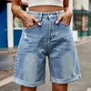 Women's Jeans Frayed Y2K Loose Wash Blue Plus Size Mom Straight Leg Pants Trendy Street Style 2024 Summer Ladies Denim Shorts