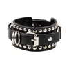 Party Supplies Punk Bracelet For Men Women Goth Black Leather Wristband With Metal Studded- Rivets Cuff Bangle Adjustable