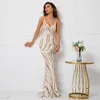 Runway Dresses YIDINGZS Women Strap Party Maxi Dress Sexy V Neck Evening Dress Gold Sequin Dress Long Prom Dress 16002 Y240426