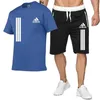 Tracki męskie 2024 Summer męskie T-shirt z krótkim rękawem+szorty oddychające 2-częściowe sporty sporty joggingowe J240426