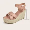 Lila Keilschuhe für Frauen Plattform Böhmische Sandalen Freizeit Sommer gewebte Strohhalle Schwarze Sandales Femme 240423