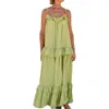 Casual jurken vrouwen ruches cami maxi jurk boho spaghetti riem swing laged sundress stropdas backless flowy lang strand