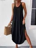 Basic Casual Dresses Solid Color Curvy Hem Cami Dress Sexy Sleeveless Spaghetti Strap Loose Maxi Dress Womens Clothing