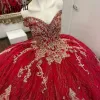 Blowly Red Lace Floral Quinceanera Sukienki z piłki z tiulowych sukienki na balu dla 16 słodkich dziewcząt