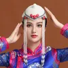 Mongolisk hatt för kvinnor scendans färgglada prestanda kostymtillbehör bröllop brud krona prinsessan cosplay huvudbonader
