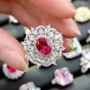 Cluster Rings Spring Qiaoer Solid S925 Sterling Silver Red Corundum Gemstone Retro Ruby for Women Sparkling Jewelry Party Gift