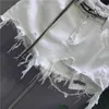 Women's Shorts 2024 New Korean White Raw Irregular Denim Skirt Womens Anti-Walk Naked Hole Pocket Exposed Short Skirt Y240425