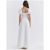 基本的なカジュアルドレスエレガントでシックな素敵な短いパフスリーブマキシドレスプロムパーティーガウン衣装女性のための夏のホワイト2023 DRO DH3PG