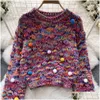 Womens Sweaters 2023 Fashion Sweet Girls Colorf Hairball Design Coarse Yarn Knitted Plover Sweater Women Long Sleeve Short Jumper Crop Dhdjz