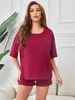 Sleep abbigliamento femminile a coste da donna a coste del pigiama set solidi shves corti scroop top shorts 2 pezzi femminile slp abbigliamento notturno da notte ligotto y240426