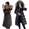 Women Designer winter down jackets White duck down Long parkas black Green Outdoor coat Big Fox fur Hooded Size 1234