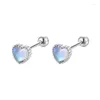 Stud -oorbellen 925 Zilveren naald maansteen liefde hart piercing oorbel voor vrouwen meisjes verjaardag sieraden pendientes eh1651