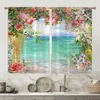 Vorhang Ozean Aquarell Blumenlandschaft Mädchen 3D Digitale Druckfenster Vorhänge für Kinder Wohnzimmer Schlafzimmer Badezimmer Tür Kicthendecor