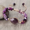 Pulsera de embalaje de cristal de color púrpura de cuentas Cadena de colmillo de colmillo de cuerda de yoga bohemia joyería de regalo para mujeres