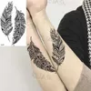 Tattoo Transfer schwarzer kleiner Löwenzahn Mode Füße Temporäre Tattoos für Frauen Erwachsene Feder spartanische realistische falsche Tattoo Körperkunst TATOO -Aufkleber 240426