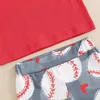 衣料品セット子供服の子供たちの女の子の夏の衣装半袖OネックTシャツトップス+野球プリントフレアパンツセットコスチューム