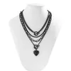 Strands IngeSight. Z Gothic Multi layered Black OT Buckle Peach Heart Pendant Necklace Set Womens Punk Cuban Chain Necklace 240424