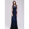 In Stock New 2020 Sexy Sheer Tulle Sleeveless Mermaid Evening Dresses Black Lace Applique Formal Party Women Floor Length Prom Gowns Cps015