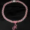 Strands Hip Hop Bling Curva de cristal Pink Rink Femenino Collar Cubo Cubano Iniciar Collar de cadena cubana 240424