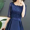 Party Dresses Temperament Fashion Solid Round Neck Patchwork Lace Gauze Embroidery Midi Skirts Women's Clothing Elegant Summer Thin