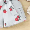 Roupas para roupas de verão roupas de criança menina menina tampo de cami mangas com estampas florais e cinto 2pcs Roupa de roupas infantis