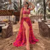 Printed High Waist Split Swimsuit and Umbrella Skirt Suit Ruffled Strap Bikini 240416