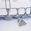 Bröllop smyckesuppsättningar 925 silver heta försäljning tredimensionell design inlagd kristalluppsättning fläktform glänsande ljusa zirkon kvinnor kvinnor h240426