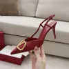 Luxury Women Summer Sandals Brand Designer High Heels Metal Buckle Shoes Women Slingback Pumpar Sexig Pointed Toe Stiletto Evening Shoes 35-44