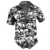Men's Casual Shirts 2023 Skull Mens Shirts Lapel Streetwear Vintage Shirt For Men Street Hip Hop Short Sleeve Top Party Summer Men Hawaiian Shirts 240424