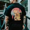 Herr t-shirts tecknad anime samurai katt tryckt t-shirt för män utomhus hip hop hajuku vintage kläder casual o-hals lös kort ärm tees q240426