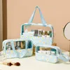 New Transparent Makeup Wash Bag Portable Pu Bath Bag Waterproof Large Capacity Storage Bag Pvc Splicing Cosmetic Bag