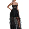 Robes de fête Black Organza Spaghetti Bablier en dentelle Robe de soirée drapée Longueur du sol Spécial Prom Femme Élégante Bèvre 2024