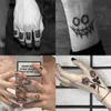 Tatuering överföring vattentät tillfällig tatuering klistermärke kroppsmakeup flamma finger tatueringar smiley svart fyrkant rose blommor konst blixt falska tatueringar 240426