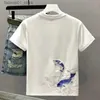 Heren T-shirts Zomer Nieuwe Kort Mouws vaste kleurscherm katoen shirt Guofeng Koi geborduurde heren Q240426
